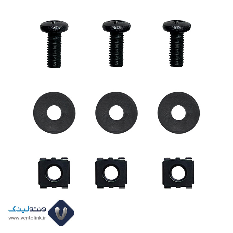 پیچ و مهره رک گژنات مشکی و واشر بسته 50 عددی ونتولینک